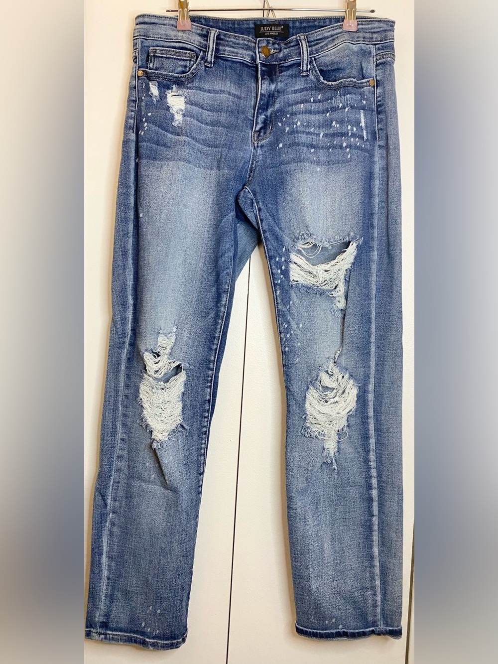 Judy Blue Bleach Splatter Distressed Boyfriend Jeans (Sz US11/30)